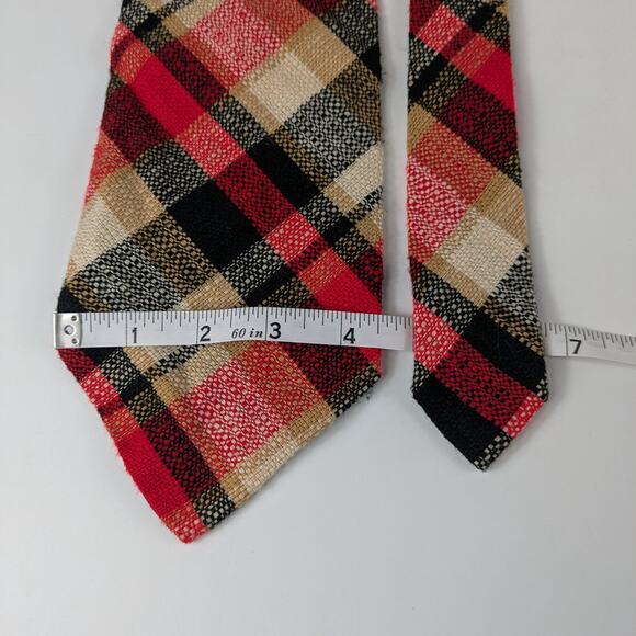 Plaid Polyacryl Mens Necktie True Vintage Bayer Aspirin Holiday Plaid Black Red - Picture 9 of 10